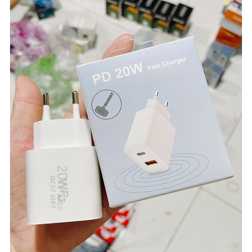 Củ sạc 2 cổng sạc nhanh 20W PD Type C và USB QC 3.0 - PD 20W Hỗ trợ sạc nhanh cho các dòng điện thoại - PK Hoàng Gia